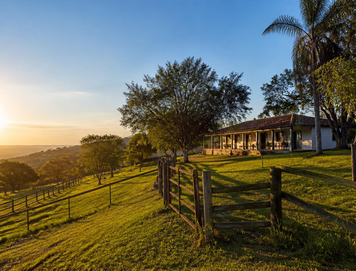 Propriedade rural com campos verdes